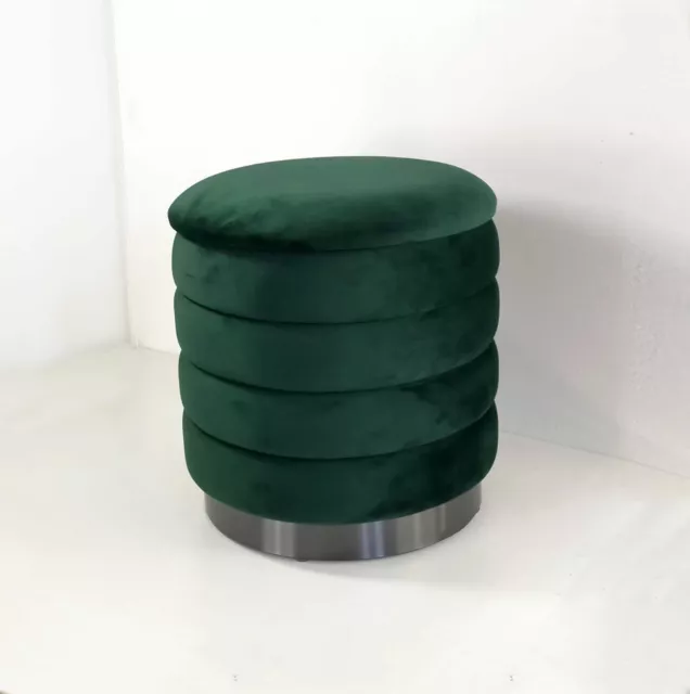 Pouf contenitore rotondo poggiapiedi tavolino salvaspazio in velluto verde