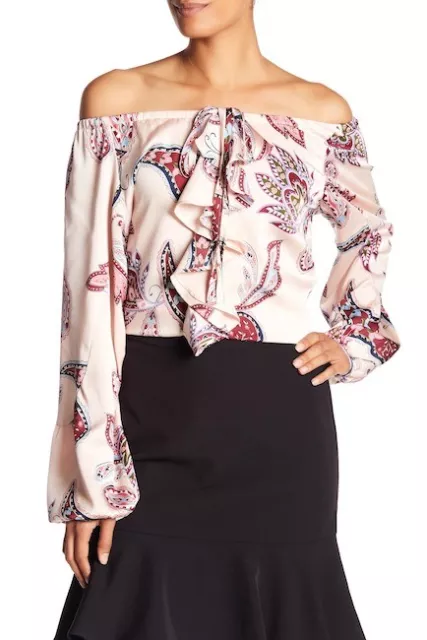 NANETTE nanette lepore Paisley Ruffle Off the Shoulder Top $89 Retail Size S NEW