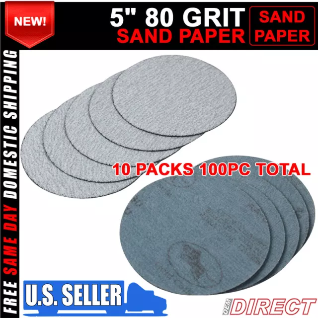 100PC 5Inch 127mm 80 Grit Auto Sanding Disc Body Collision Repair Sand Paper