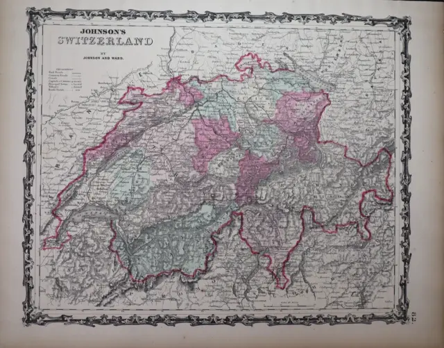 1863 Johnson's Atlas Map ~ SWITZERLAND ~ (14x18)   #818