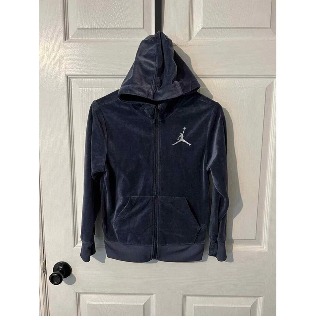 Nike Air Jordan Zip Up Velour Hoodie Youth Medium Navy Blue Kids Unisex Y2K