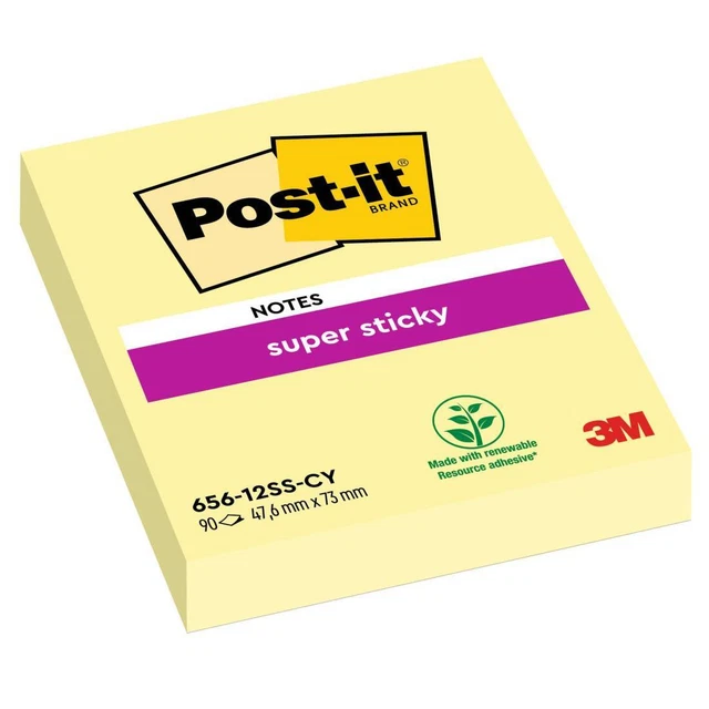 Blocco foglietti Super Sticky - 656-12SS-CY-EU - 47,6 x 76 mm - giallo Canary™ -