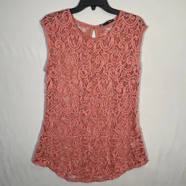 Maurices Women's Tank Top Sz Large Pink Lace Sleeveless Blouse Scoop Neck Nylon