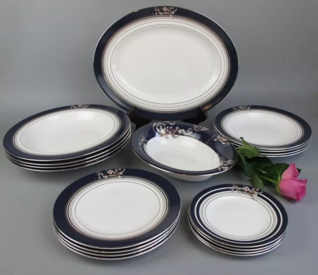 Wedgwood Renaissance Dinner Service Set. Blue Plates Bowls Platters etc.