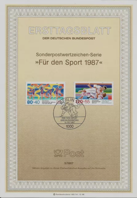 Berlin MiNr 777-778 ETB 3-87 "Sporthilfe 1987" -Deutsches Turnfest Berlin 1987-