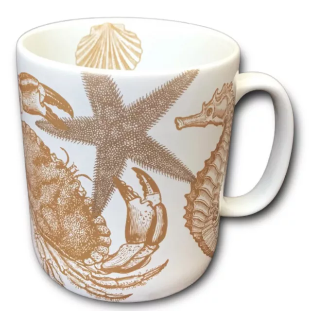 222 Fifth Coastal Life Gold Porcelain Large 24 Oz Mug Cup Coffee Tea Home