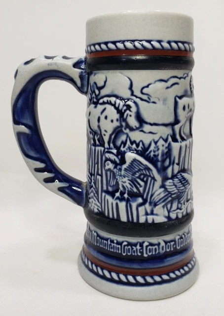 Small Ceramic Stein Avon 1983 Endangered Species Wildlife Eagle Sheep Moose Goat