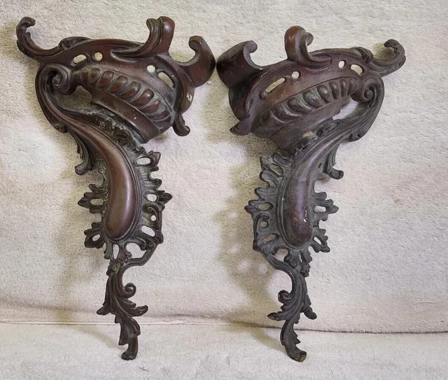 Large Antique Ornate Art Nouveau French Light (?) Wall Sconces Bronze 17 Inches
