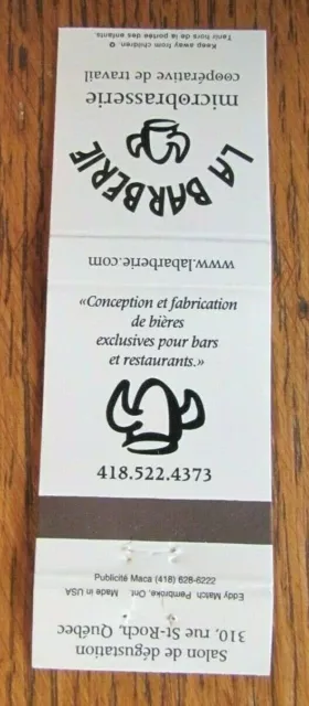 La Barbarie Microbrewery Brew Pub Matchbook Matchcover (Quebec City) -E1 3