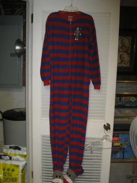 Nick and Nora Unisex Striped Fleecy One Piece Pajamas Sock Monkey Footed Small