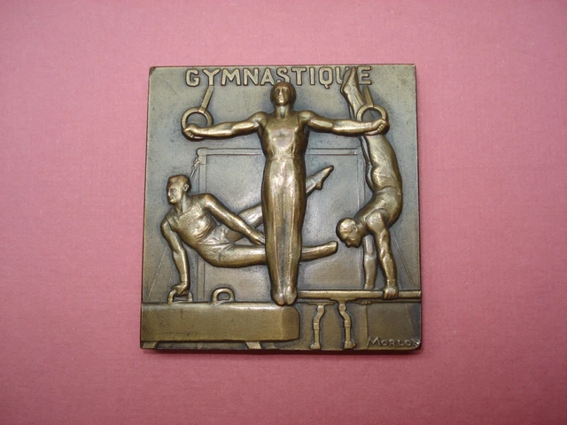 Médaille En Bronze Art Déco - Gymnastique Signée Morlon - Quelques Traces D'usure