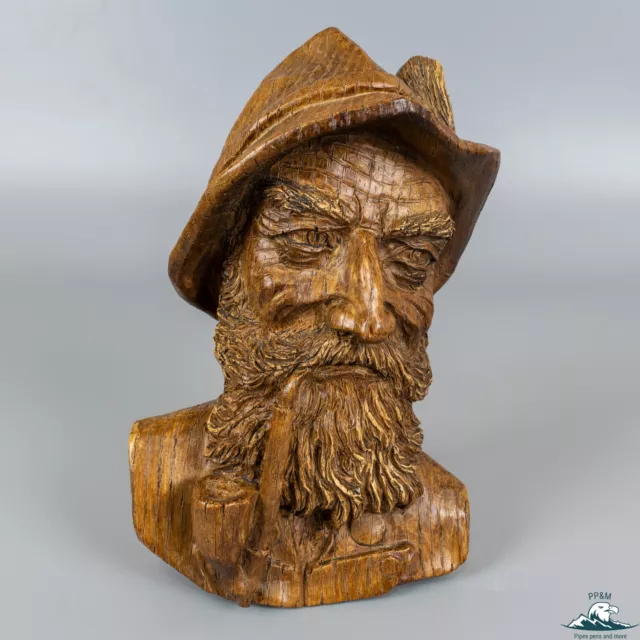 Hand-Carved Man With Pipe Wooden Wall-Mounted Sculpture