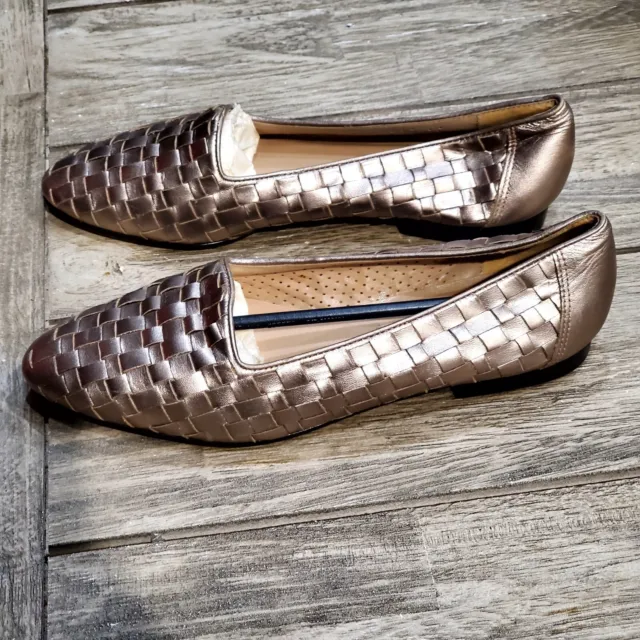 Enzo Angiolini Womens Loafer Flat Tan Metallic Leather Slip On Basketweave 8N