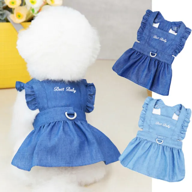 Dog Clothes Puppy Cat Denim Dress Pet Vest Skirts T Shirt Coat For Small Dogs~
