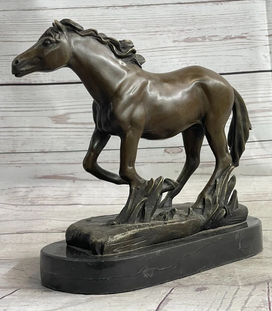 Bronce Stallion Trofeo Artesanal Arabe Caballo Escultura Con Mármol Base