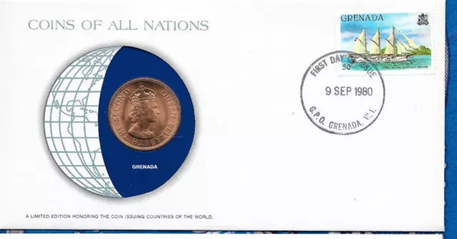 Coins of All Nations East Caribbean States Grenada 2 Cents 1965 UNC