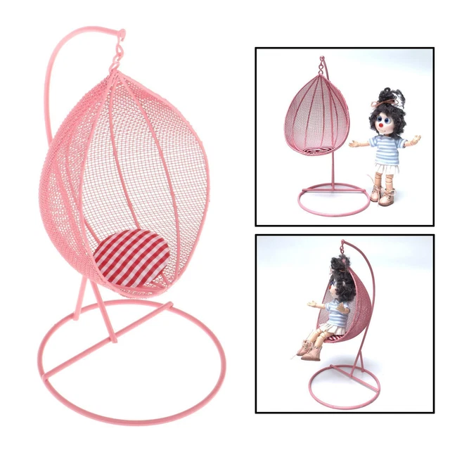 1/12 Mini Dollhouse Iron Miniature Furniture Swing Chair Seat Pink