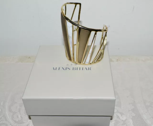 NWT $425 ALEXIS BITTAR Luna Colorblock Lucite Howlite Cuff Bracelet Warm Gray 3