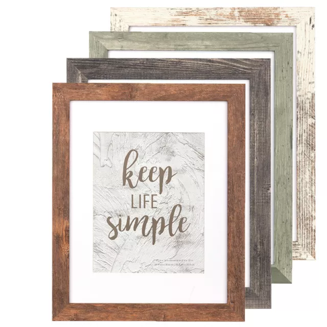 Set of 4 Rustic Wood 8x10 Photo Picture Frame Glass Mat 5x7 Frames Wall  Tabletop