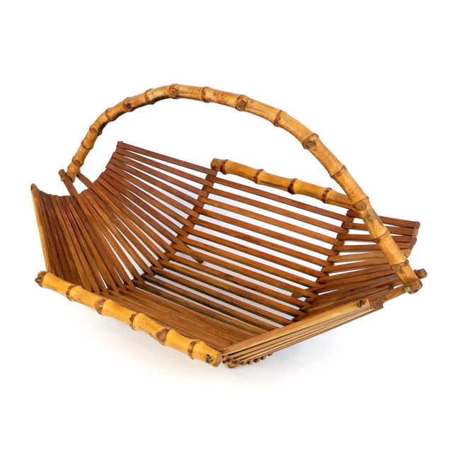 Große JAPANISCHE KORBSCHALE Holz Bambus Schale 60er Jahre Mid-Century Vintage