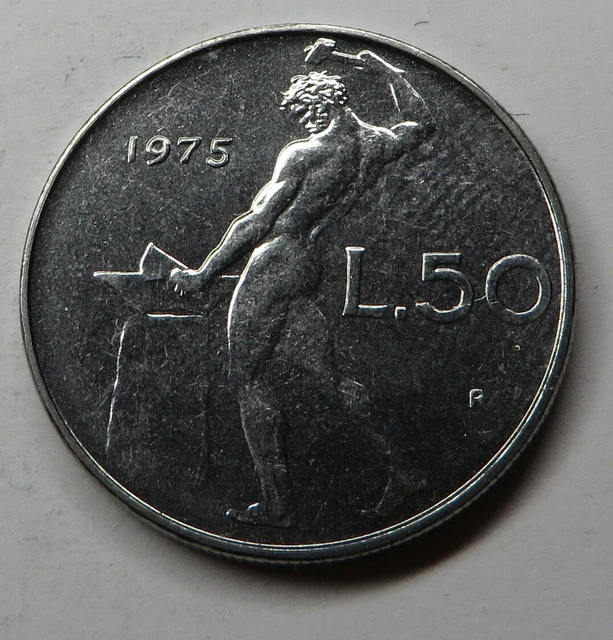 Italy 50 Lire 1975R Stainless Steel KM#95.1 UNC