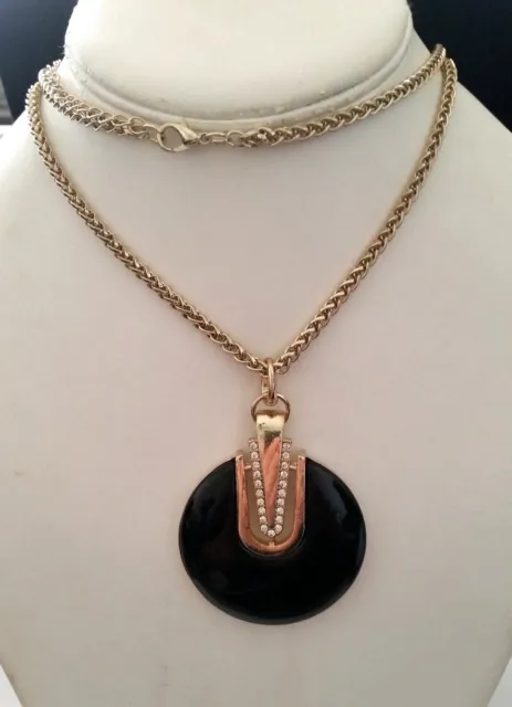 Jennifer Lopez Black Round Crystal Gold Tone Pendant Necklace