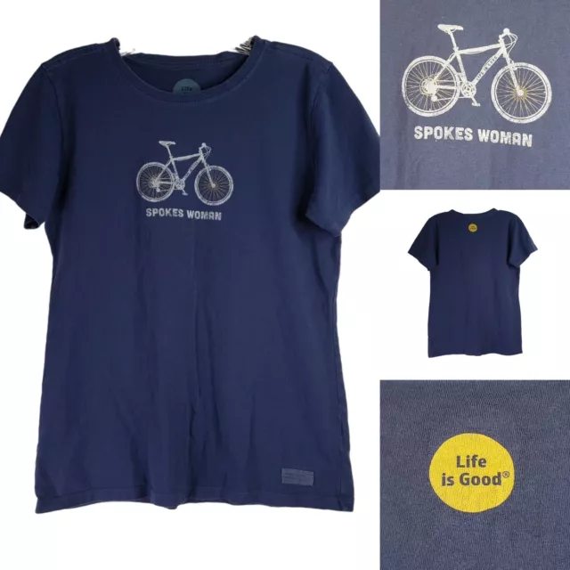 Life is Good Crusher Womens Small Bike Crewneck Short Sleeve T-shirt Blue