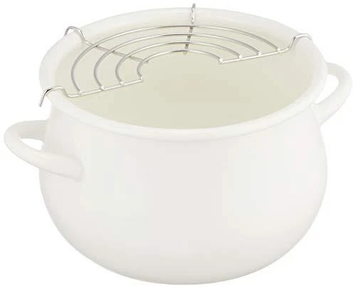 PEARL KINZOKU Petit Cook Enamel Tempura Pot 16cm White HB-1679