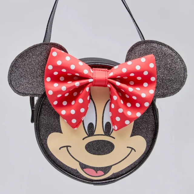 Minnie Mouse Girls Body Bag Large Face with 3D Ears Bow Cross Body Handbag Black