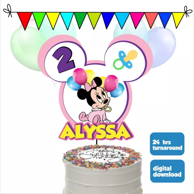 Digital #03 Baby Minnie Mouse Cake Topper Personalized Name Age Happy Birthday