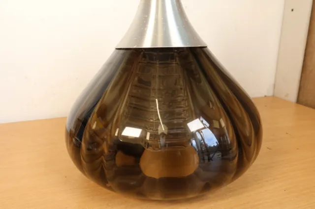 Mid Century Smoked Glass Onion Hanging Lamp 1960s Ceiling Pendant Light Vintage 2