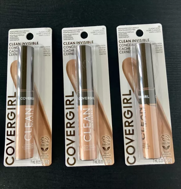 3 Covergirl Clean Invisible Concealer #110 Classic Ivory Lot