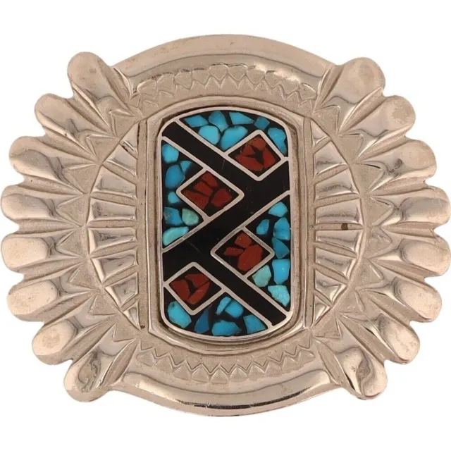 N Silver Turquoise Coral Native American Handmade Cowgirl Vintage Belt Buckle