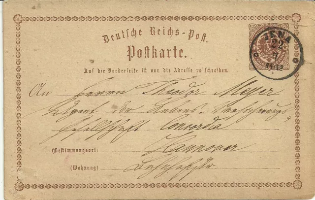 briefmarken deutsches reich 1872-74 Ganzsache JENA