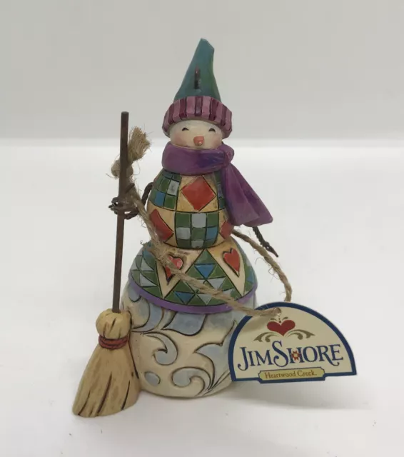 Jim Shore Enesco Heartwood Creek Snowman With Broom 2009 Ornament 4. Inches Tall