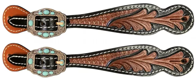 Showman Ladies Two-Tone Tooled Leather Spur Straps