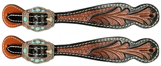 Showman Ladies Two-Tone Tooled Leather Spur Straps