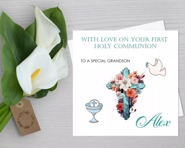 Personalised Holy 1st Communion Boy Girl Card for Special Son Daughter Grandson