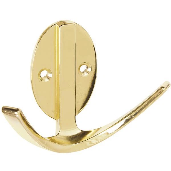 25 Pk Die Cast Brass Finish 3" H X 1.5" W Double Hat Coat Robe Hook N807073