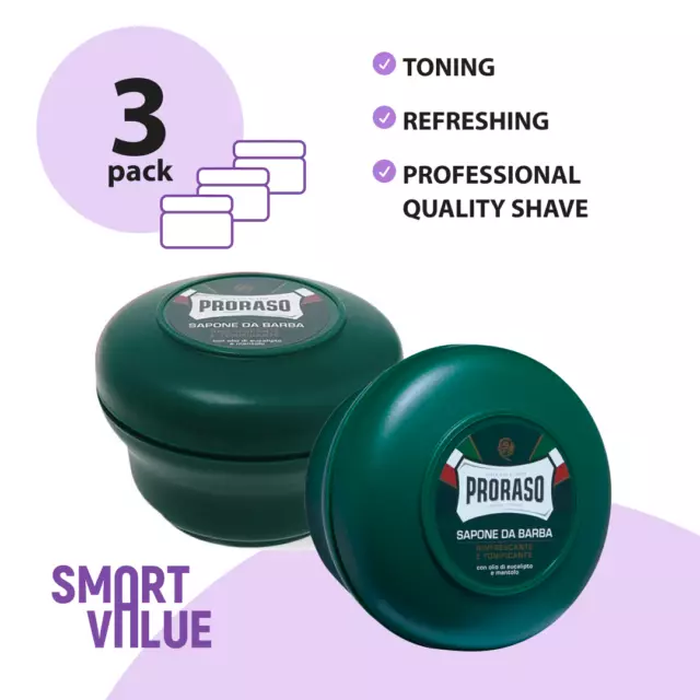 PRORASO Shaving Soap in a bowl - refreshing GREEN  150ml (x3) !GIFTS WITH ORDER!