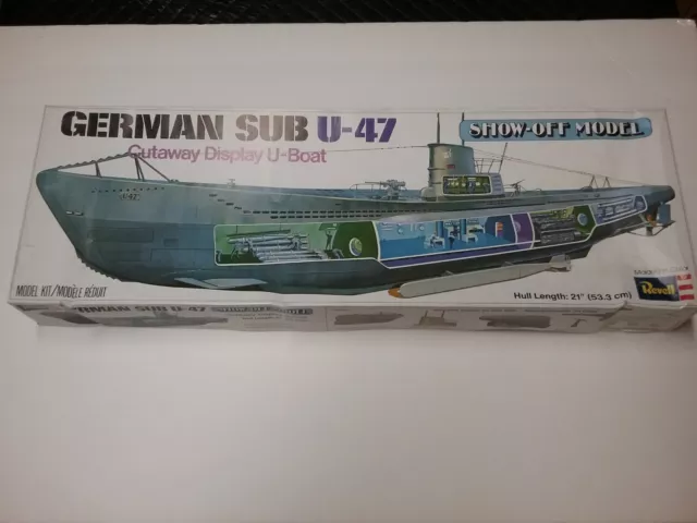 1/125 Revell German WWII Sub U Boat U-47 W/ Interior Boat Ship Model RARE H384