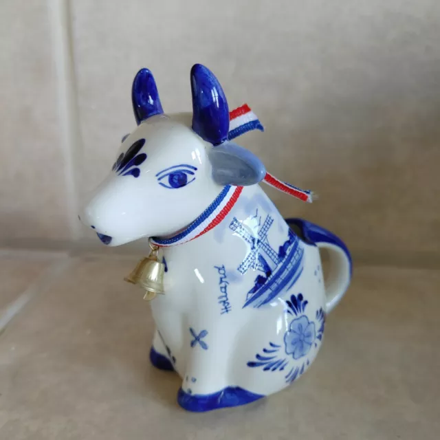 Delft Blue Hand Painted Ceramic Cow By TS Holland Dutch Cow Creamer Porcelain 5"