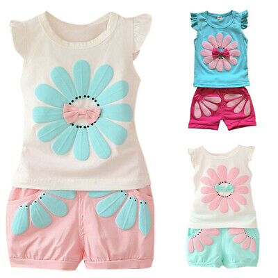 Toddler Unisex Kids Baby Boys Girl Cartoon Floral T shirt Tops Short Clothes Set