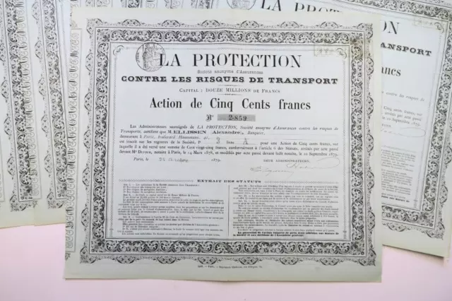 La Protection Contre Les Risques De Transport 500 Francs Paris 1879 X 7 Actions