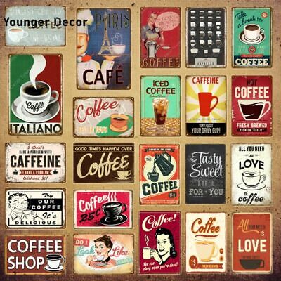 Coffee Shop Tin Sign Vintage Metal Plaque Kitchen Bar Wall Decor Retro Posters