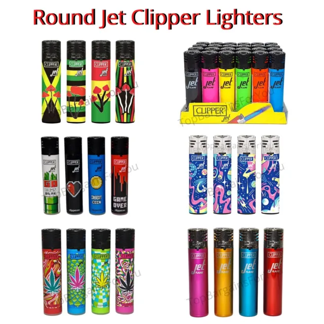 Clipper Lighter Full Set ROUND JET BLACK SILVER TOP Windproof Gas Refillable UK