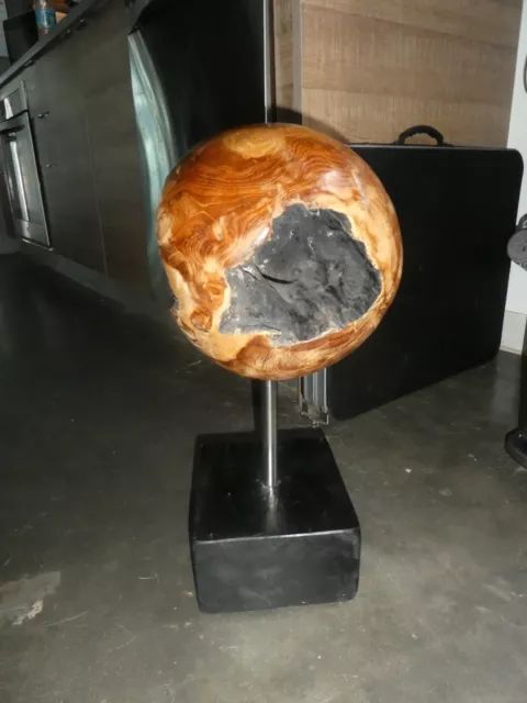 Modernist Biomorphic  Burl Wood Sphere Sculpture