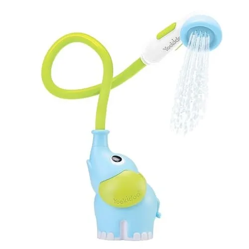 Yookidoo Baby Bath Shower Head Elephant Water Pump with Trunk Spout Rinser Blue