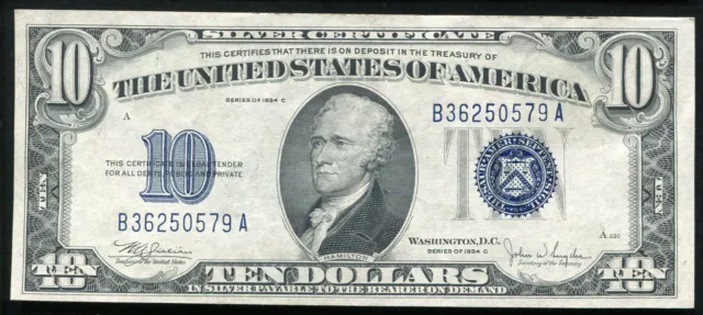 Fr. 1704 1934-C $10 Ten Dollars Blue Seal Silver Certificate Gem Uncirculated