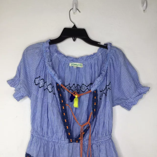 Angels by the Sea Dress Women Medium Blue Plaid Front Tie Pullover Short Sleeve 2